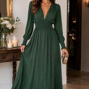 Baltic Born Forest Green Empire Waist Maxi Dress Cottagecore Boho Wedding Guest